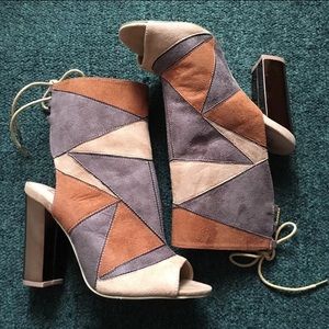 Faux Suede Color Block Heels
